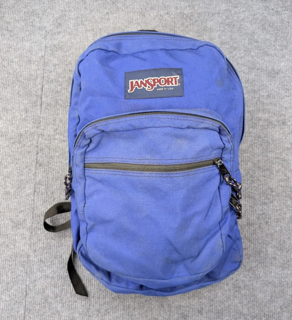 Vintage Jansport Backpack USA Made Blue 90s 1994 School Canvas Book Bag Zip